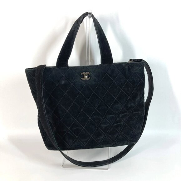 CHANEL Matelasse Quilted CC Mark turnlock Shoulder Bag 2WAY Tote Bag suede Black - Picture 1 of 16
